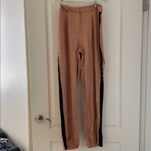 Zara Tan Satin Pants with Black Stripe